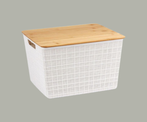 Oikos - Caixa Organizadora 18L com Tampa de Bambu Branca: Organização com Estilo